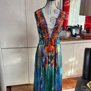 Camilla Vibrant Red and Blue Maxi Dress